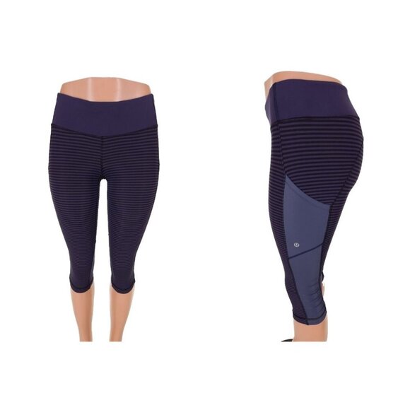 Lululemon Cut The Crop Size 2 1/8 Stripe Cadet Blue - Picture 1 of 9